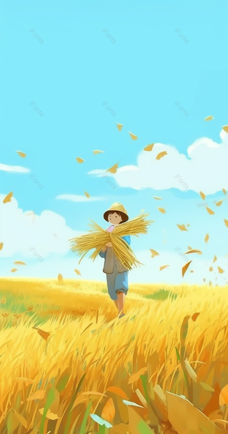 卡通秋季蓝天麦田稻田丰收农民插画,插画/手绘图,插画/手绘图库,插画/手绘图下载,插画/手绘